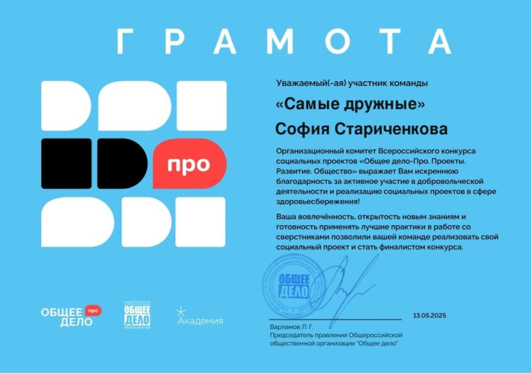 Всероссийский конкурс социальных проектов "Общее дело. Про. Проекты. Развитие. Общество".